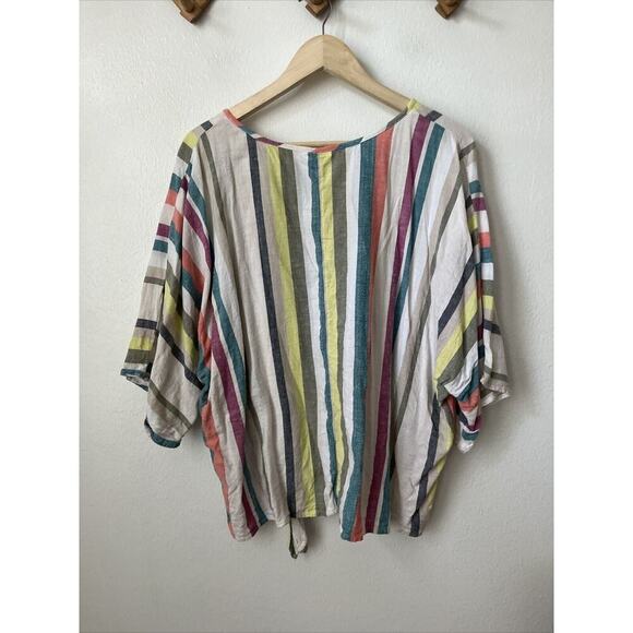 Time & Tru XXL stripe 3/4 sleeve beachy pullover top colorful tie waist - Picture 6 of 6